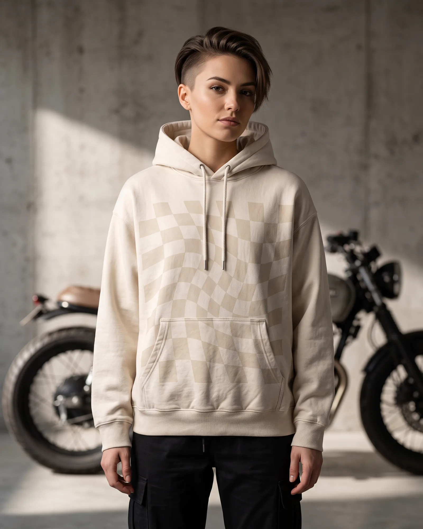 SMR Checkered Ghost Hood bone worn by a model