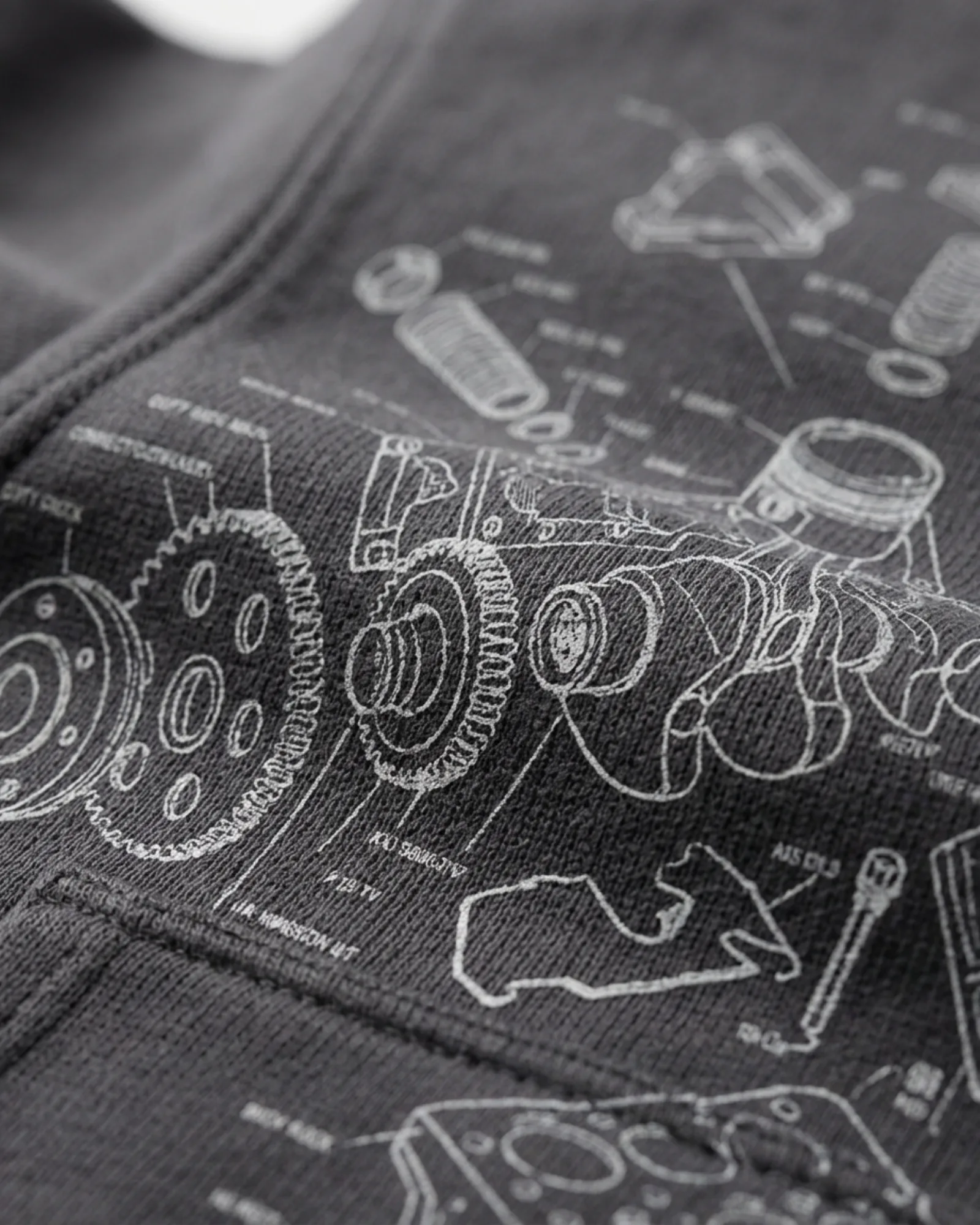 SMR Exploded Hood charcoal print detail