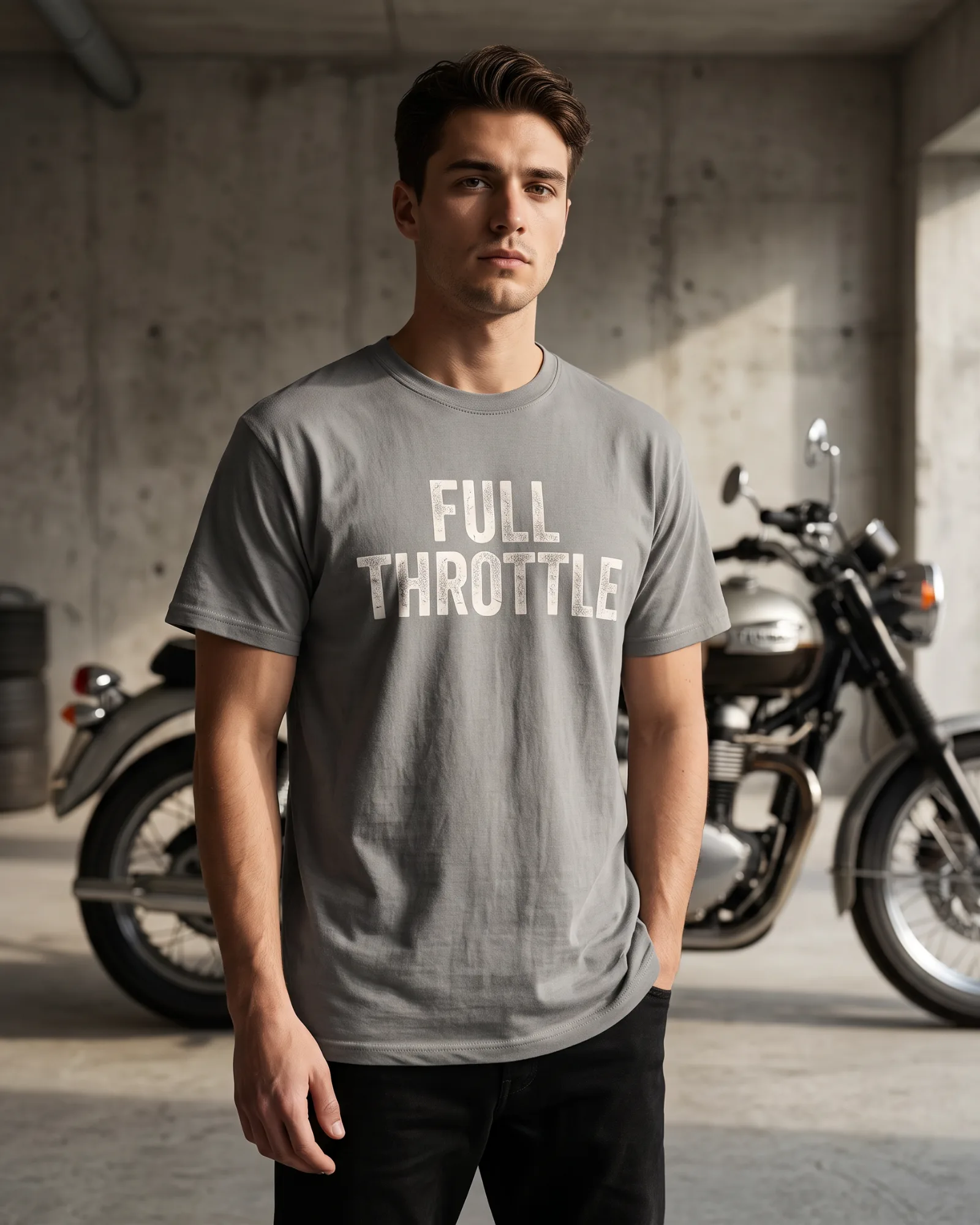 SMR Full Throttle Tee concrete worn by model