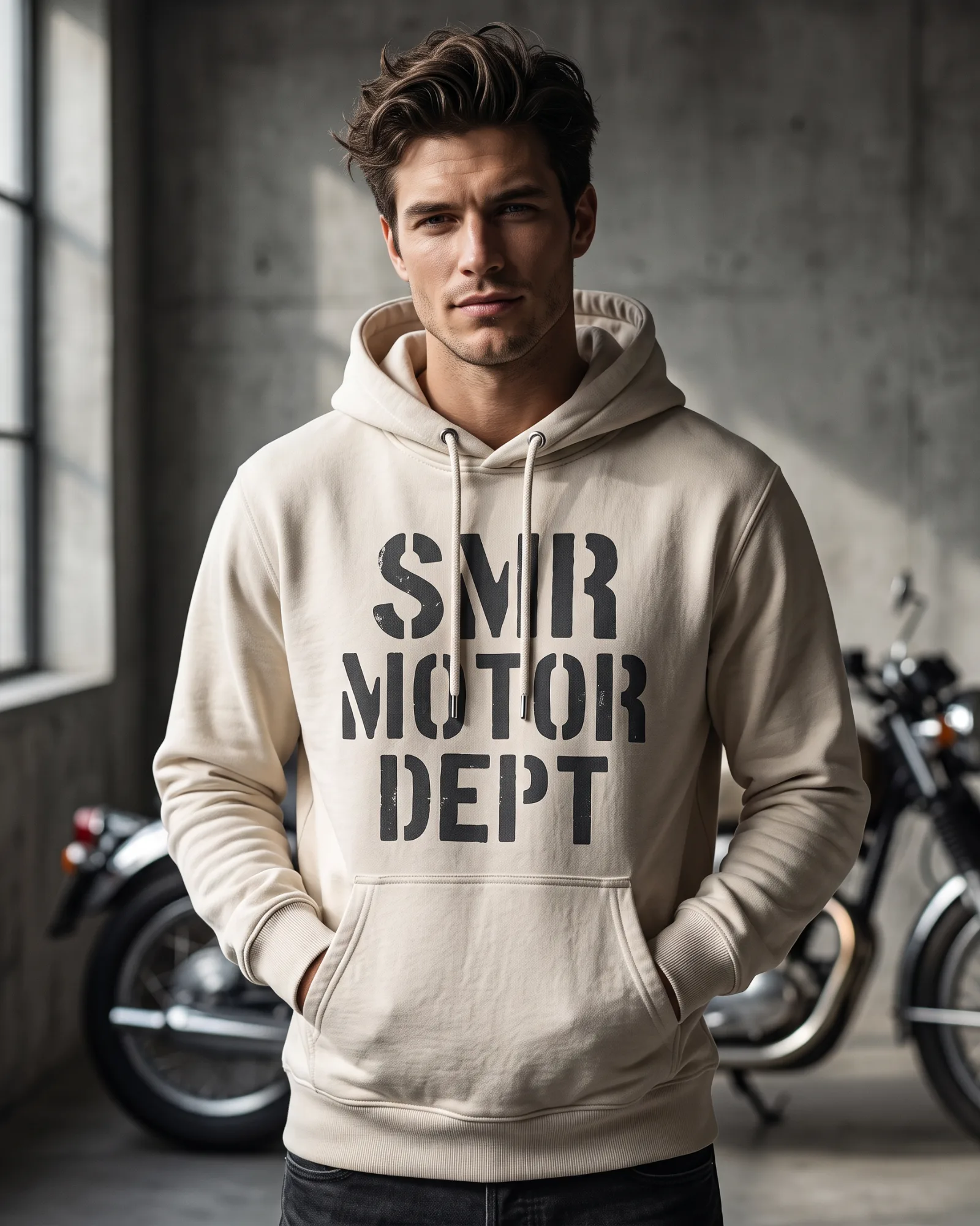 SMR Motor Dept Hood bone worn by a model