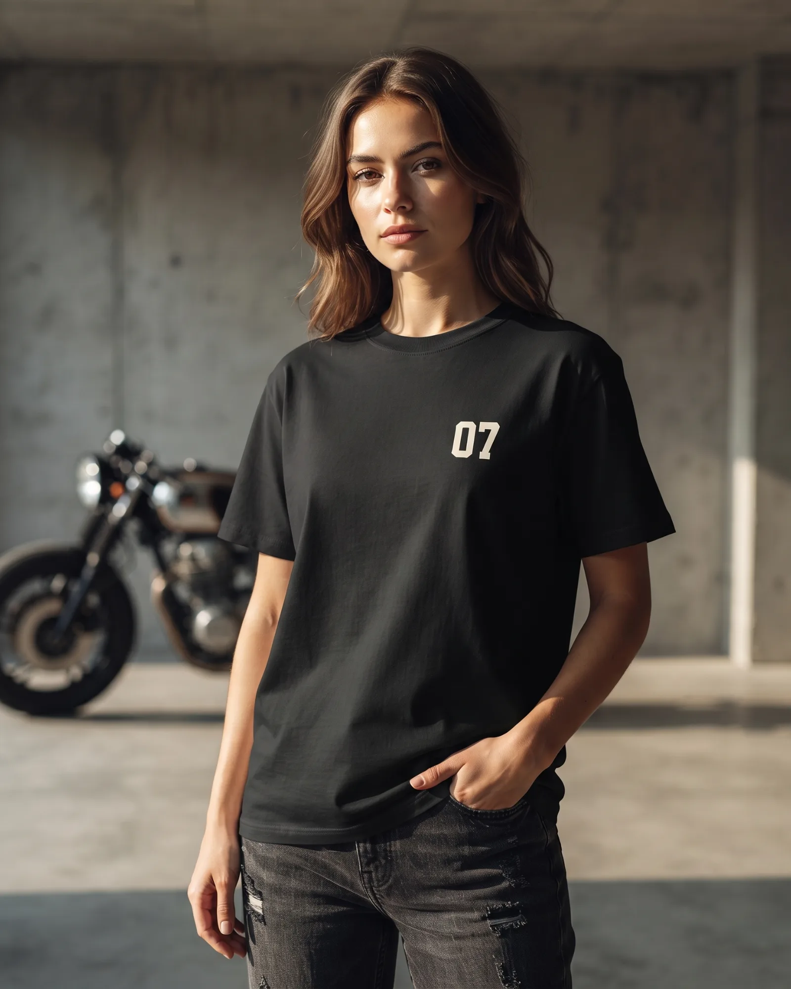 SMR Number 07 Tee black worn by model