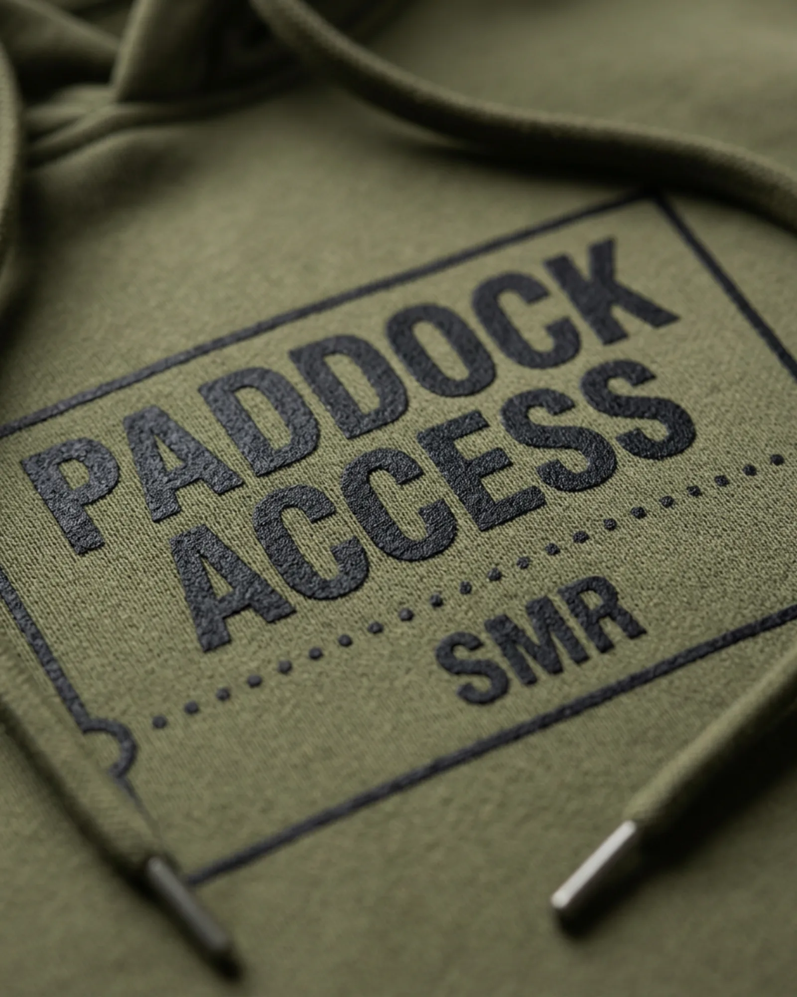 SMR Paddock Hood olive print detail