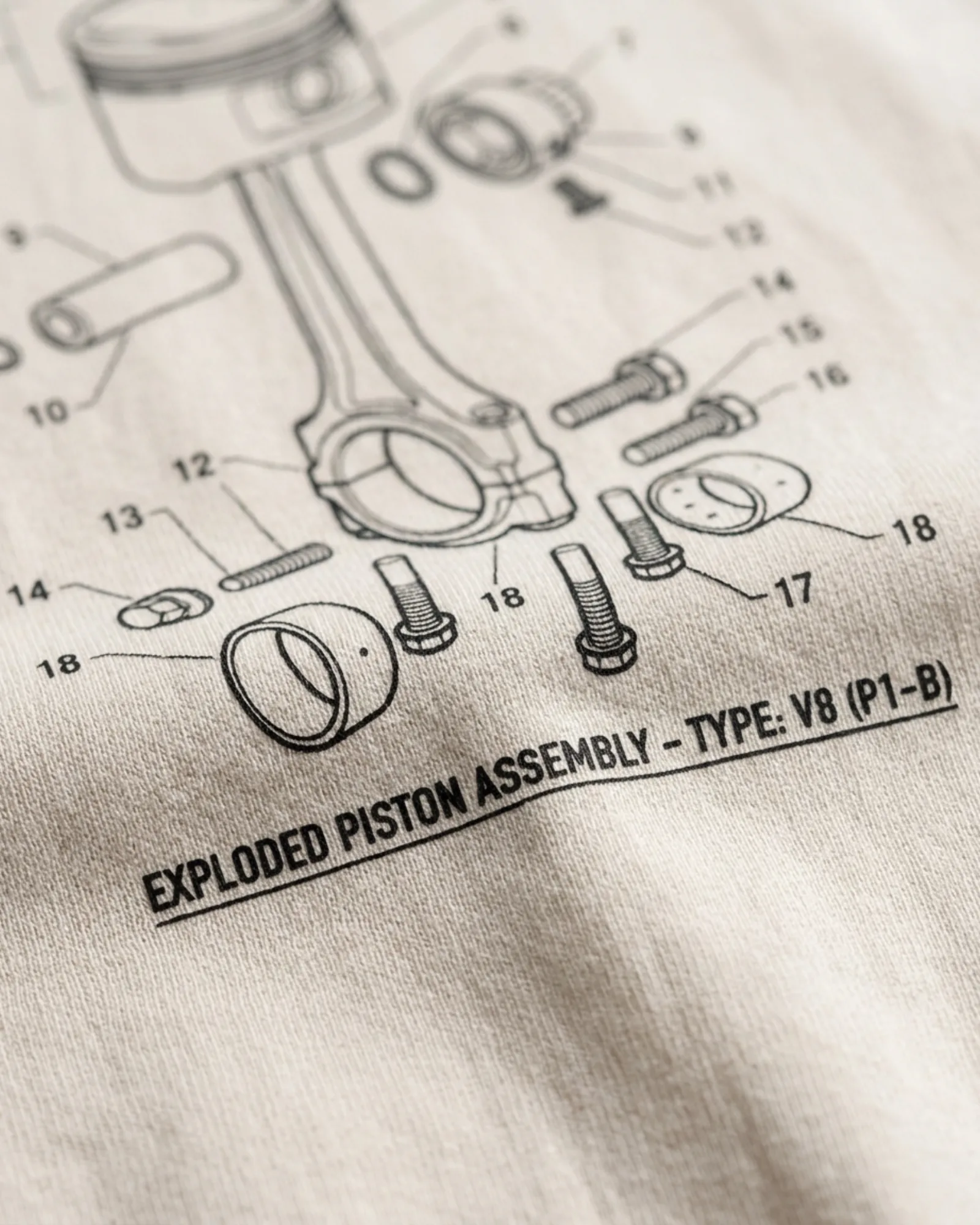 SMR Piston Blueprint Tee bone print detail