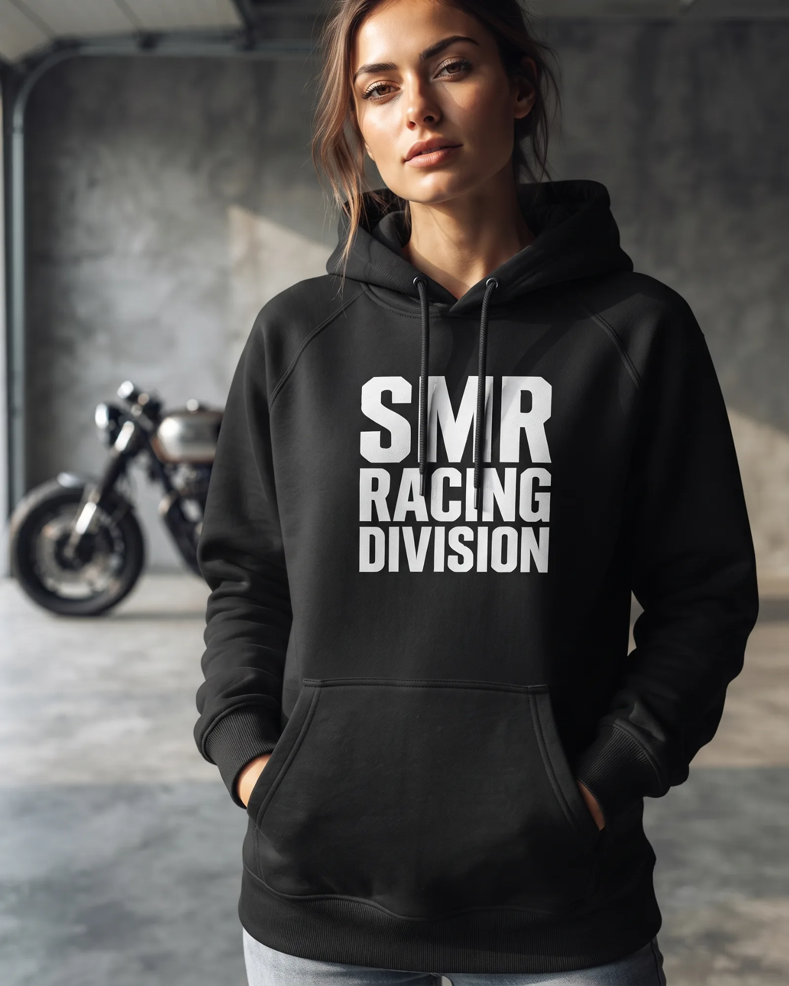 SMR Racing Division Hood black worn by a model