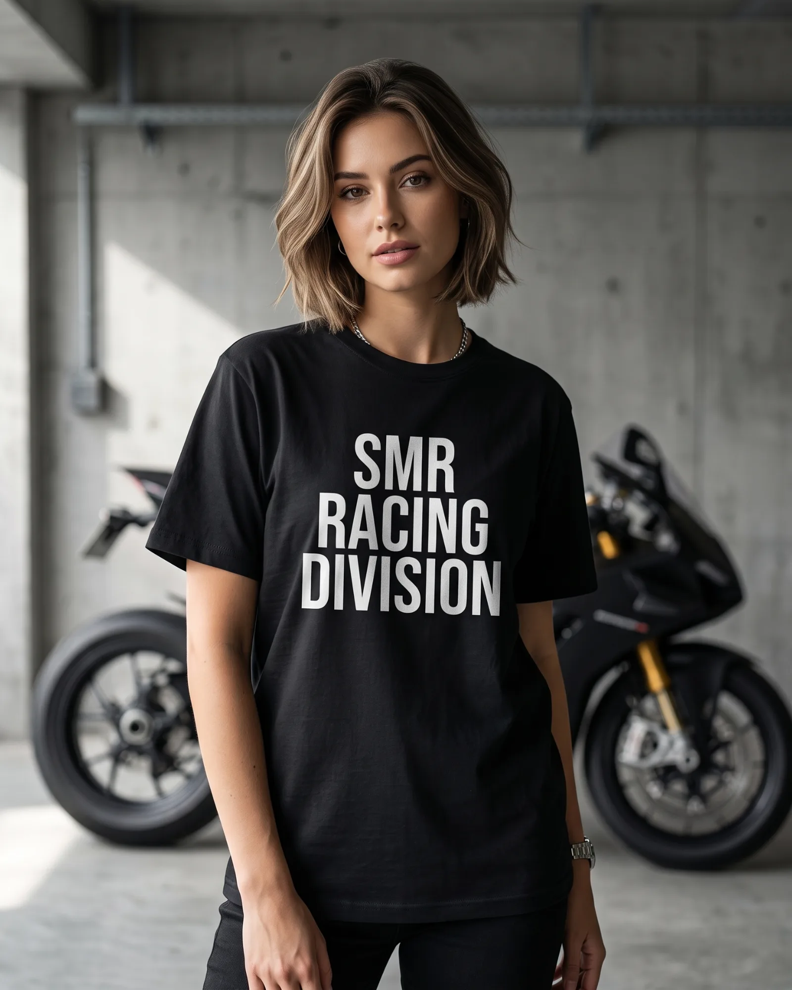 SMR Racing Division Tee black worn by model