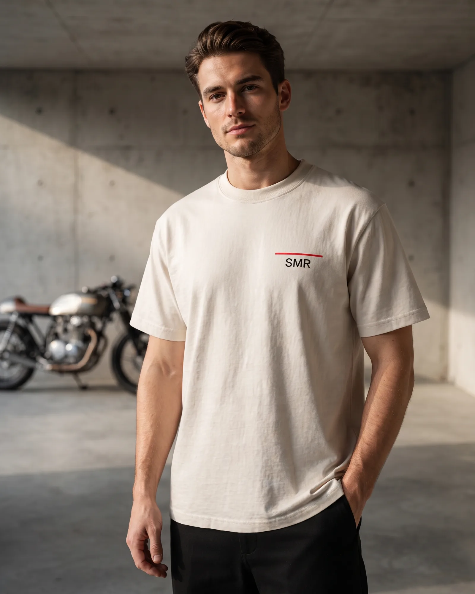 SMR Redline Tab Tee bone worn by model