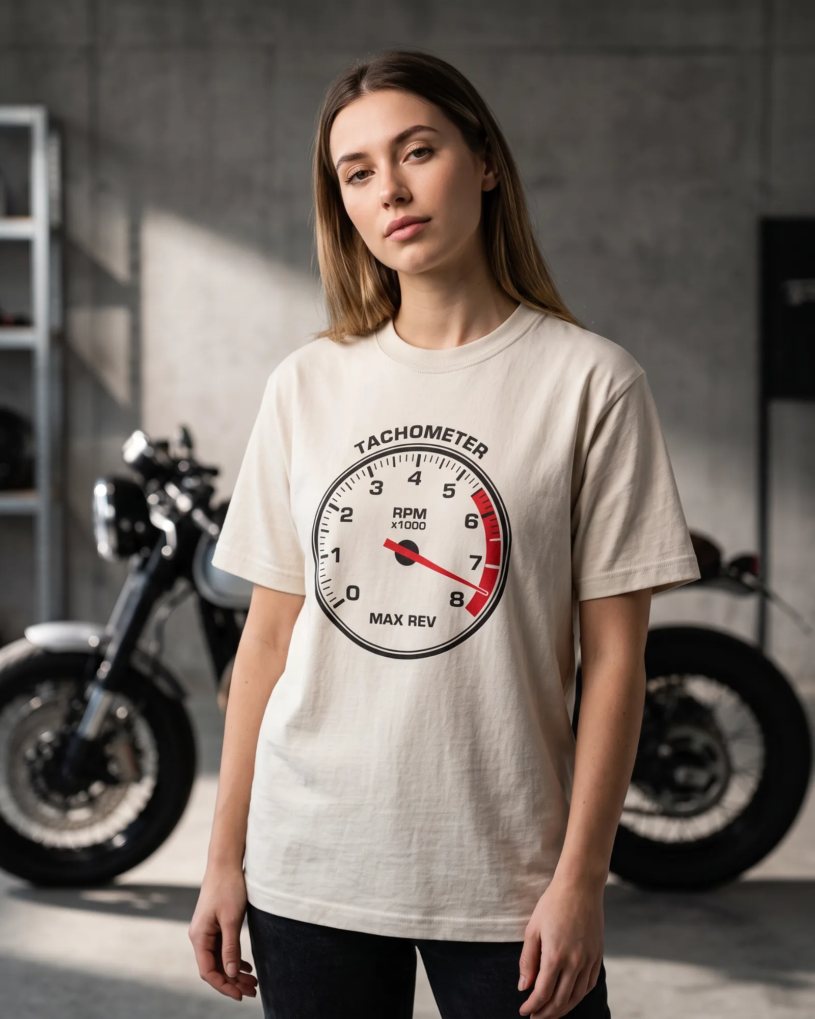 SMR Rev Counter Tee bone worn by model