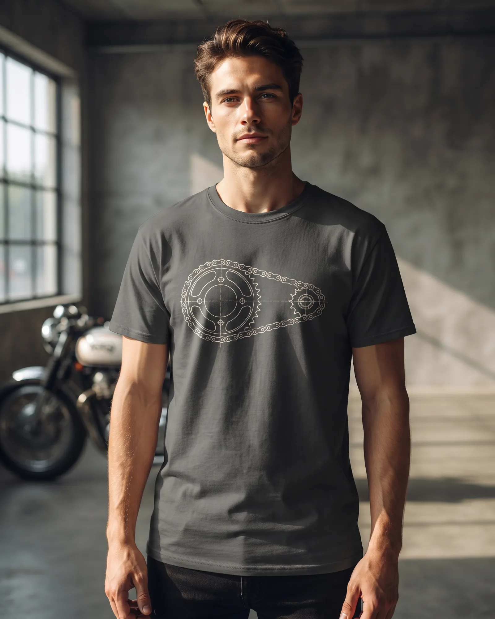 SMR Sprocket Map Tee charcoal worn by model