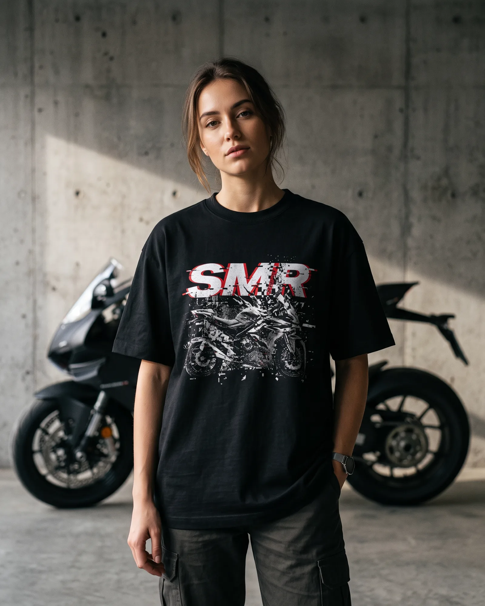 SMR Static Noise Tee midnight worn by a model