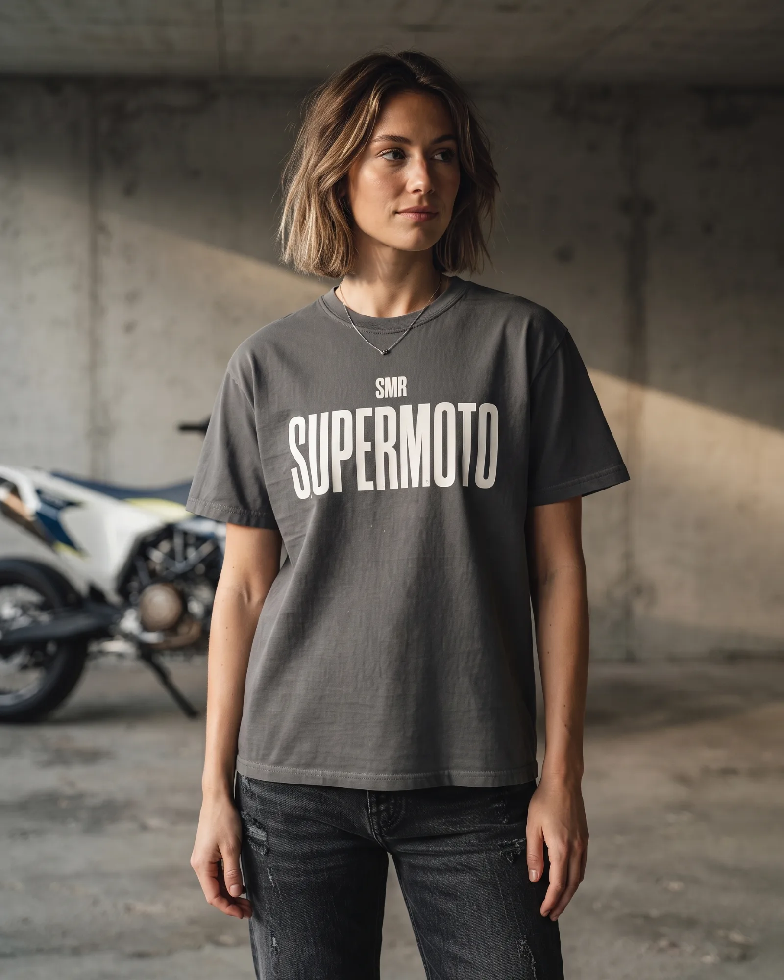 SMR Supermoto Tee charcoal worn by model