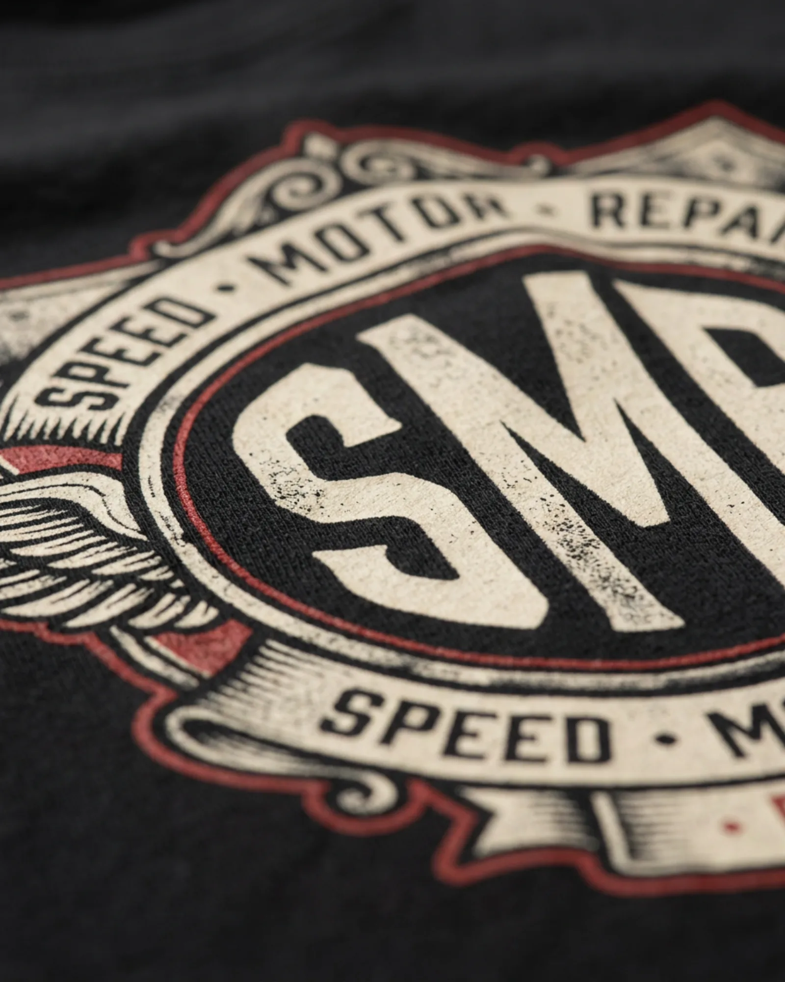 SMR Tank Badge Tee black print detail