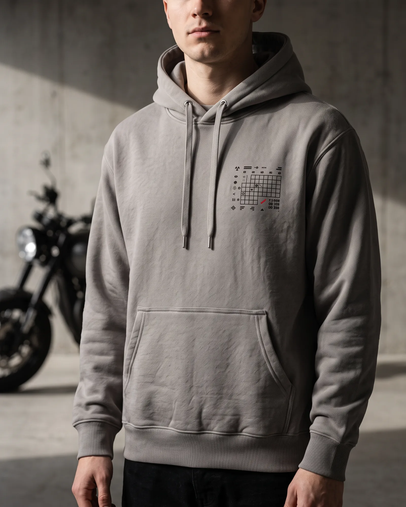 SMR Telemetry Hood concrete worn by a model