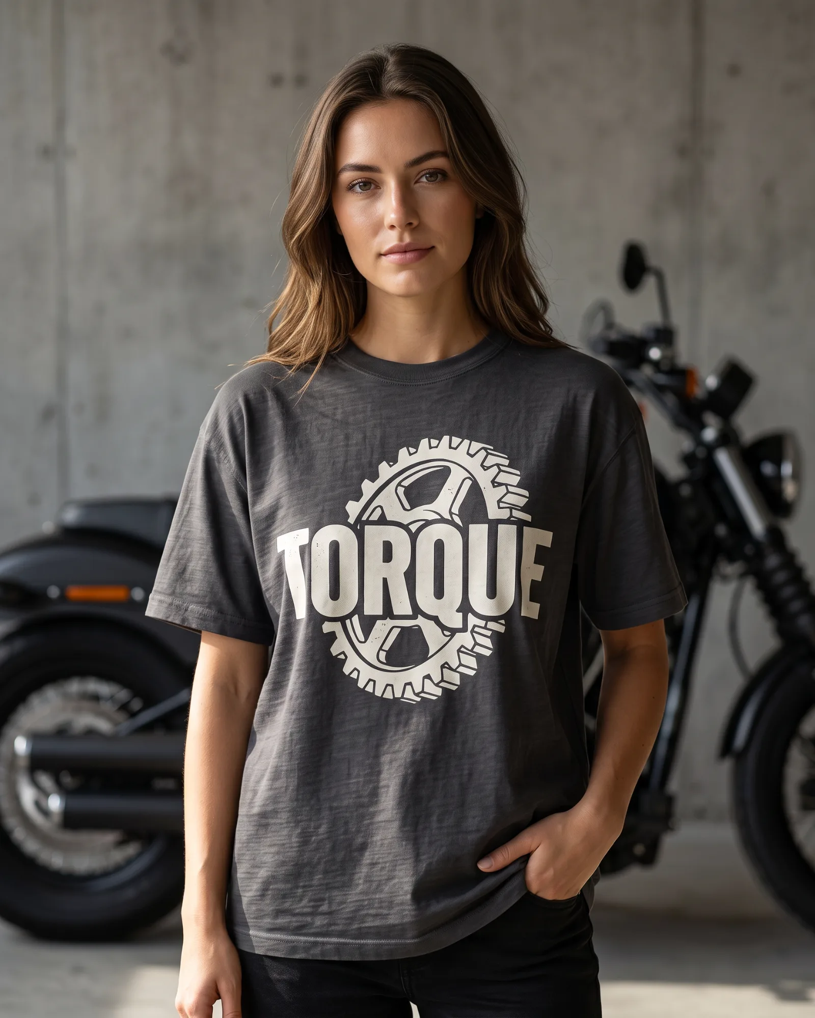 SMR Torque Tee charcoal worn by a model