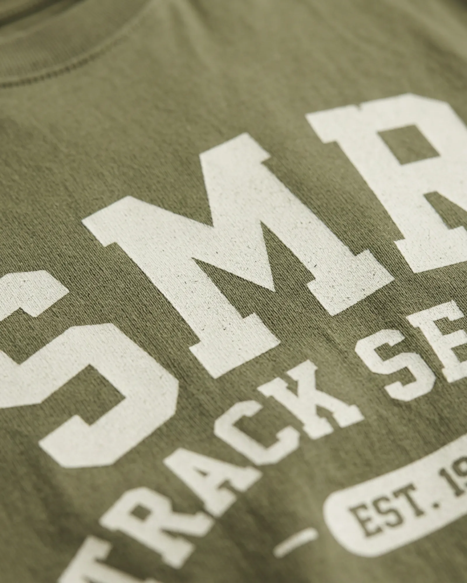 SMR Track Series Tee olive print detail
