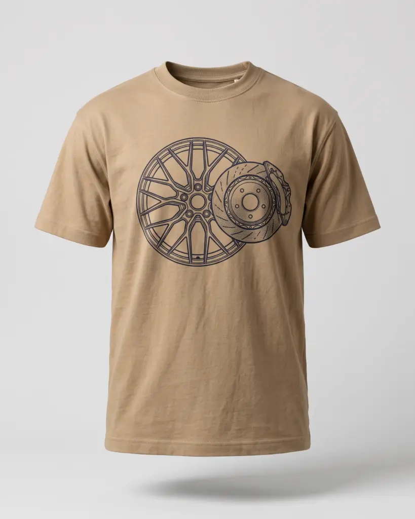 SMR Wheel Spoke Tee tan front view